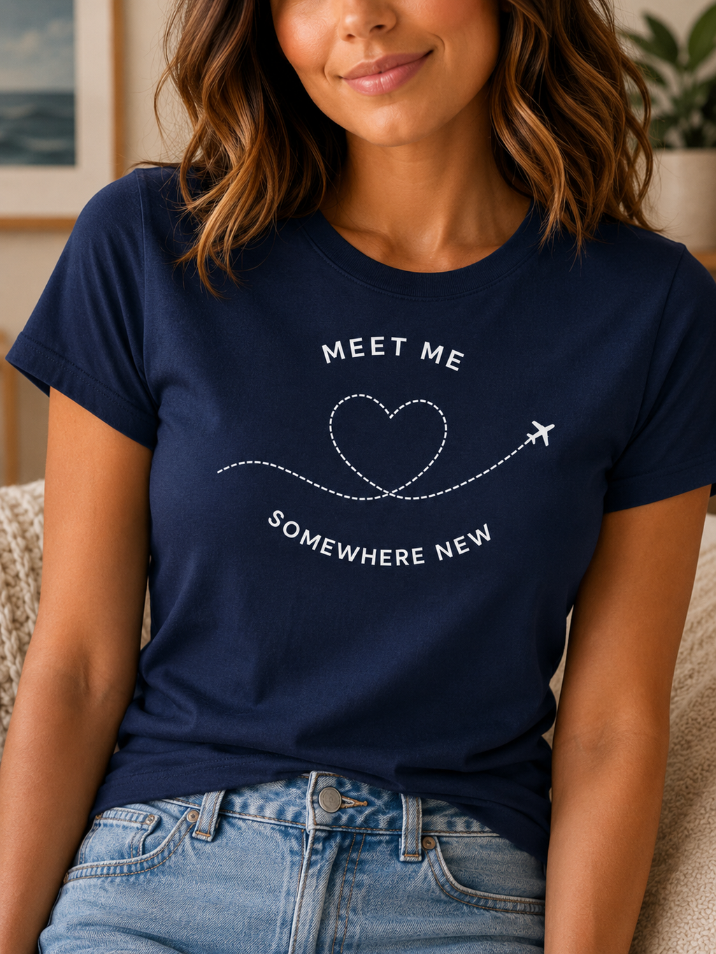 Meet Me Somewhere New T-Shirt, Travel Lover Graphic Tee, Airplane Heart Shirt, Wanderlust Gift for Women