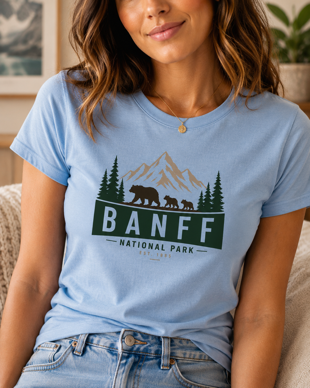 Banff National Park T-Shirt, Bear Family Graphic Tee, Canadian Rockies Travel Shirt, Canada Gift for Women