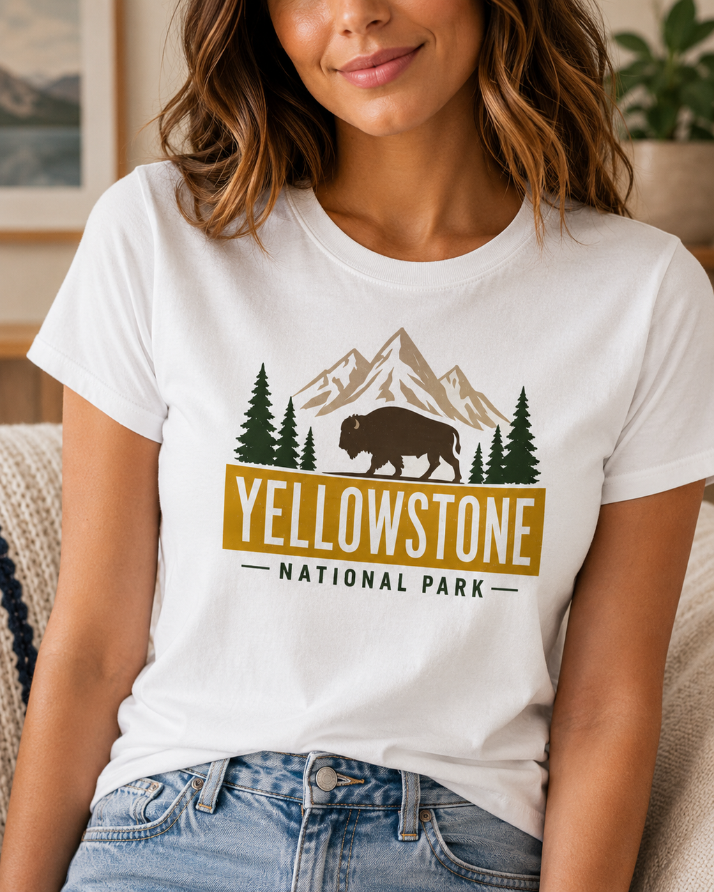 Yellowstone National Park T-Shirt, Bison Mountain Graphic Tee, USA Travel Shirt, National Park Gift for Women