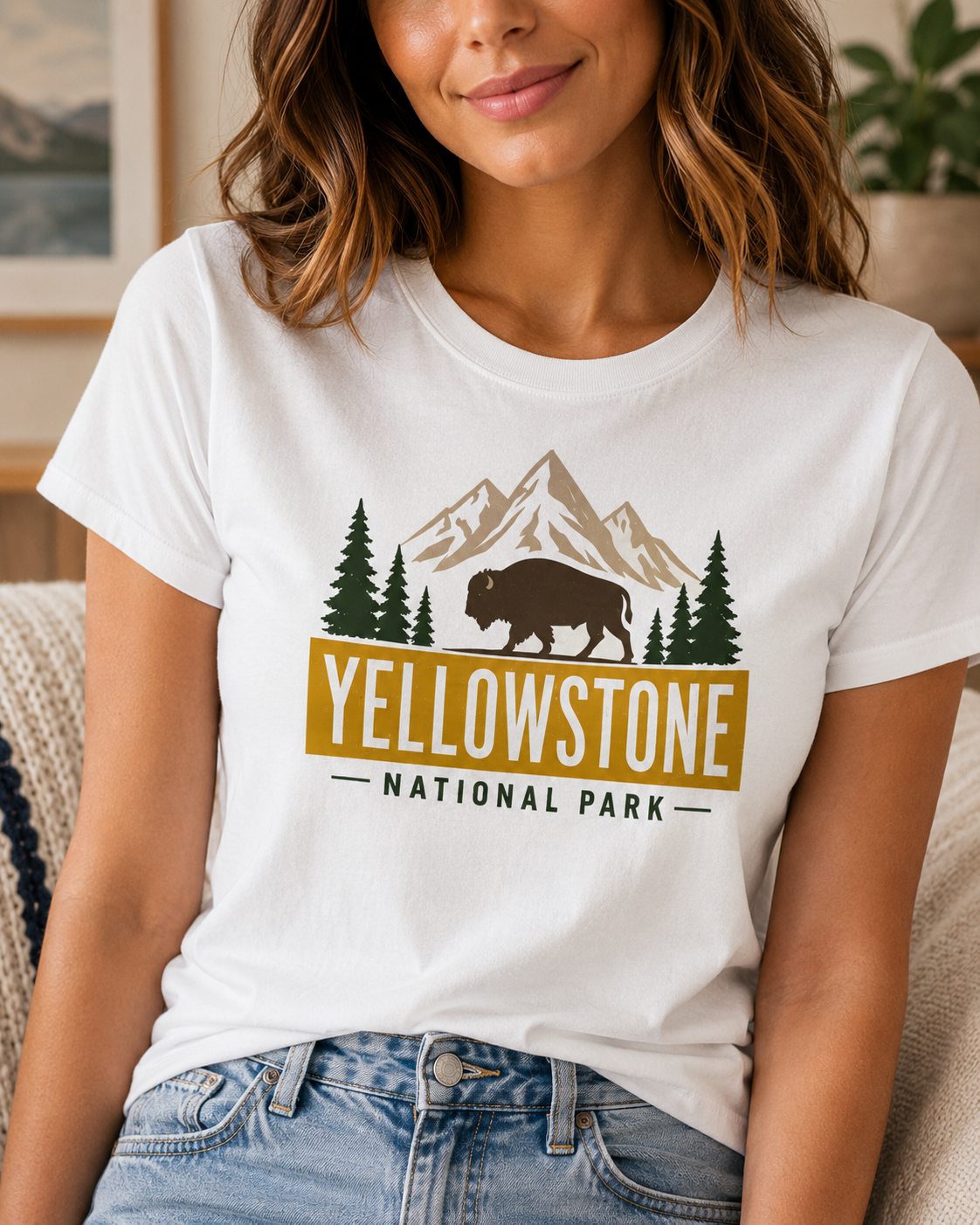 Yellowstone National Park T-Shirt, Bison Mountain Graphic Tee, USA Travel Shirt, National Park Gift for Women