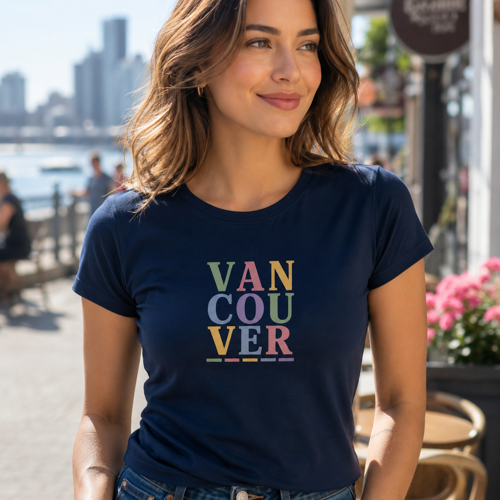 Vancouver T-Shirt, Retro Typography Graphic Tee, British Columbia Travel Shirt, Canada Gift for Women