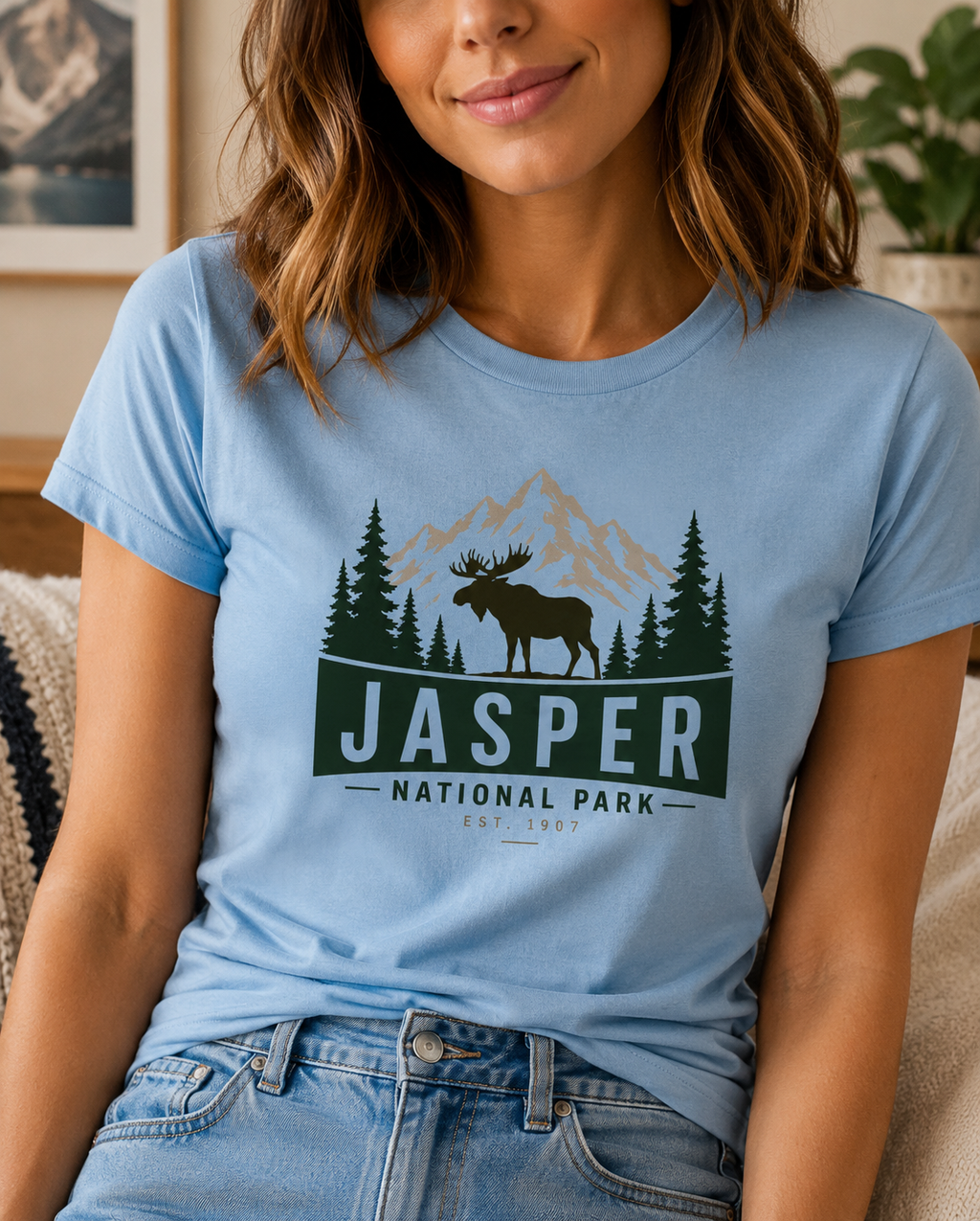 Jasper National Park T-Shirt, Moose Mountain Graphic Tee, Canadian Rockies Travel Shirt, Canada Gift for Women