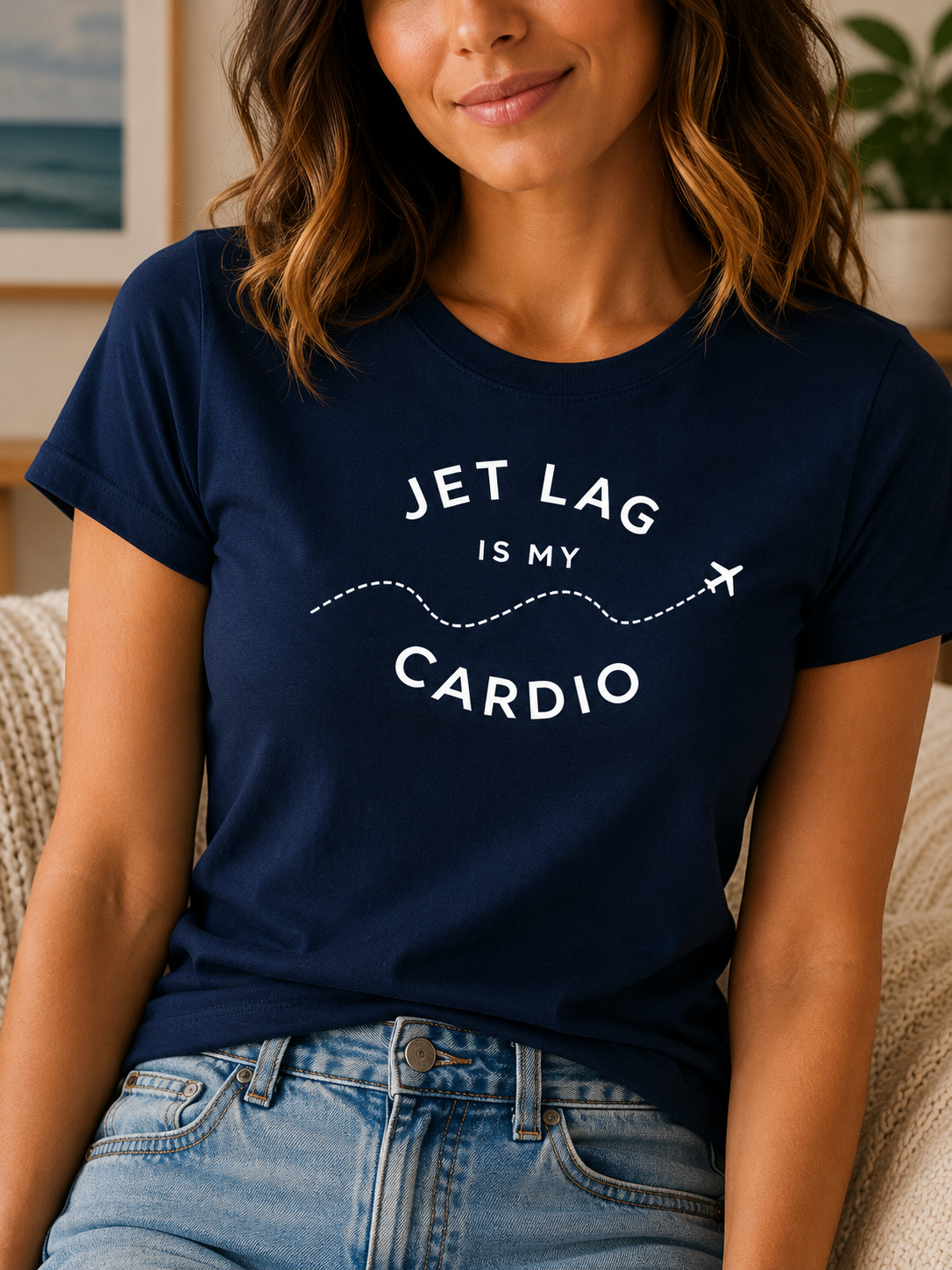 Jet Lag Is My Cardio T-Shirt, Funny Travel Graphic Tee, Airplane Shirt, Traveller Gift for Women