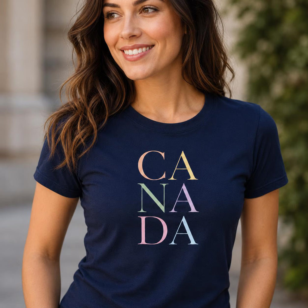 Canada T-Shirt, Minimalist Canadian Graphic Tee, Pastel Typography Travel Shirt, Canada Gift for Women