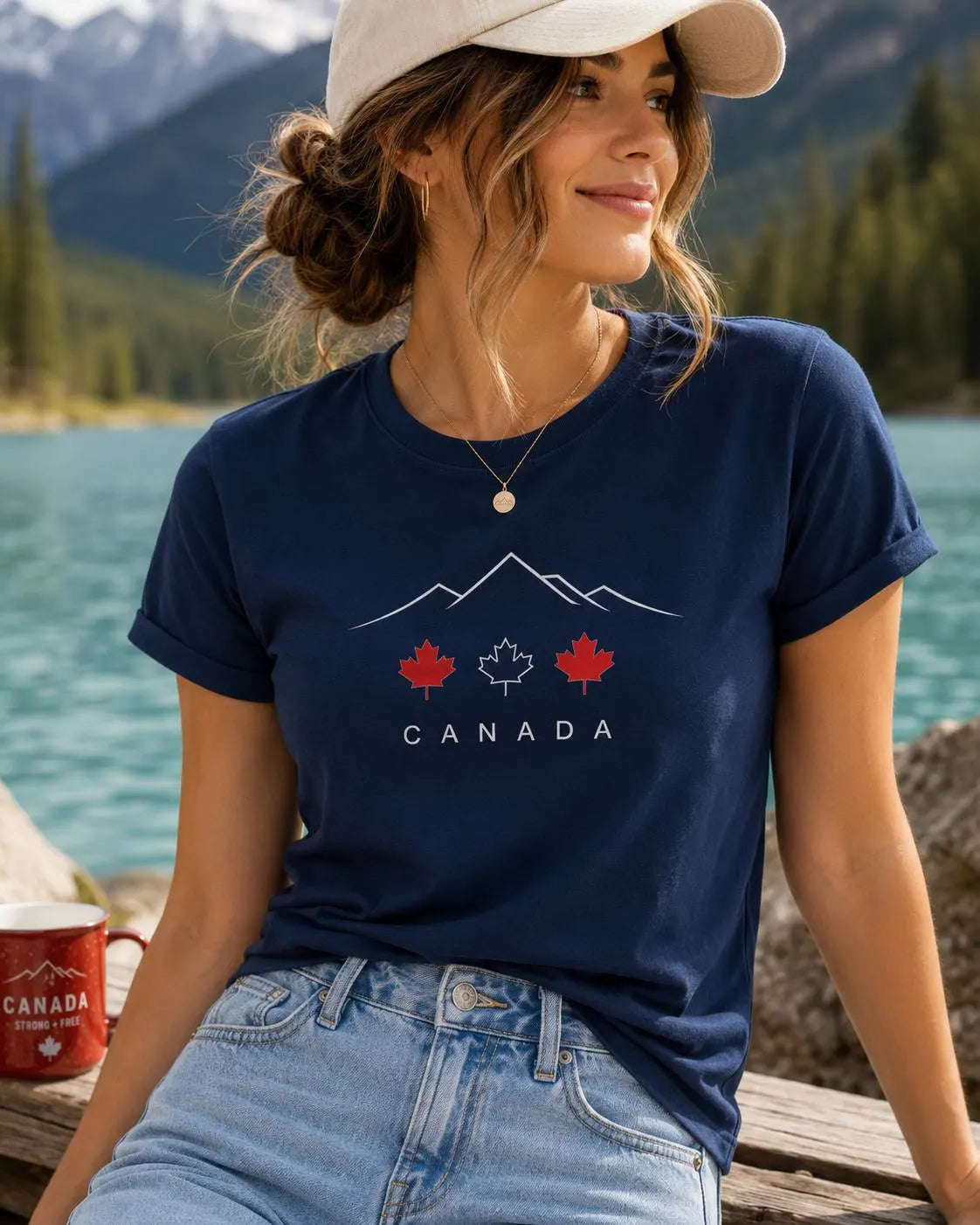 Canada Mountain T-Shirt, Minimalist Maple Leaf Graphic Tee, Canadian Travel Shirt, Canada Gift for Women