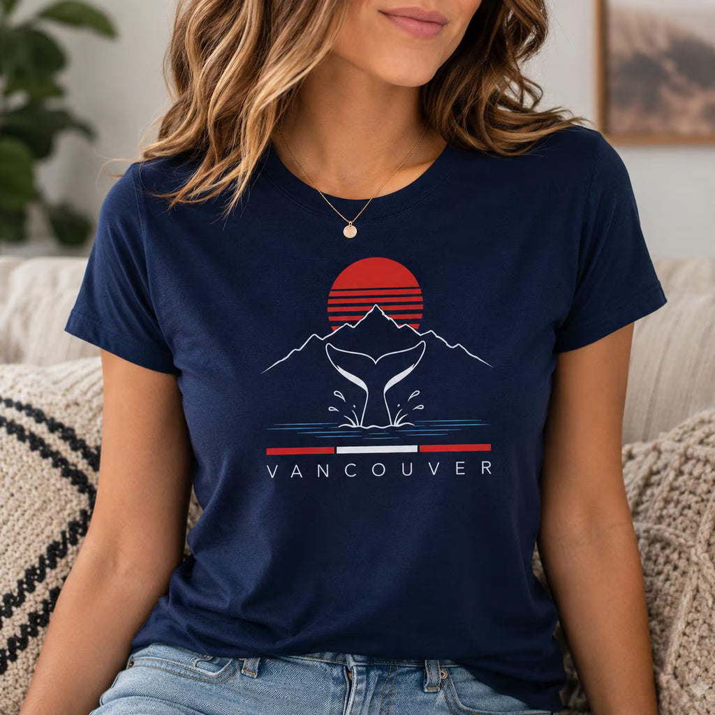 Vancouver Whale T-Shirt, Canada Mountain Graphic Tee, Orca Travel Shirt, Canadian Gift for Women