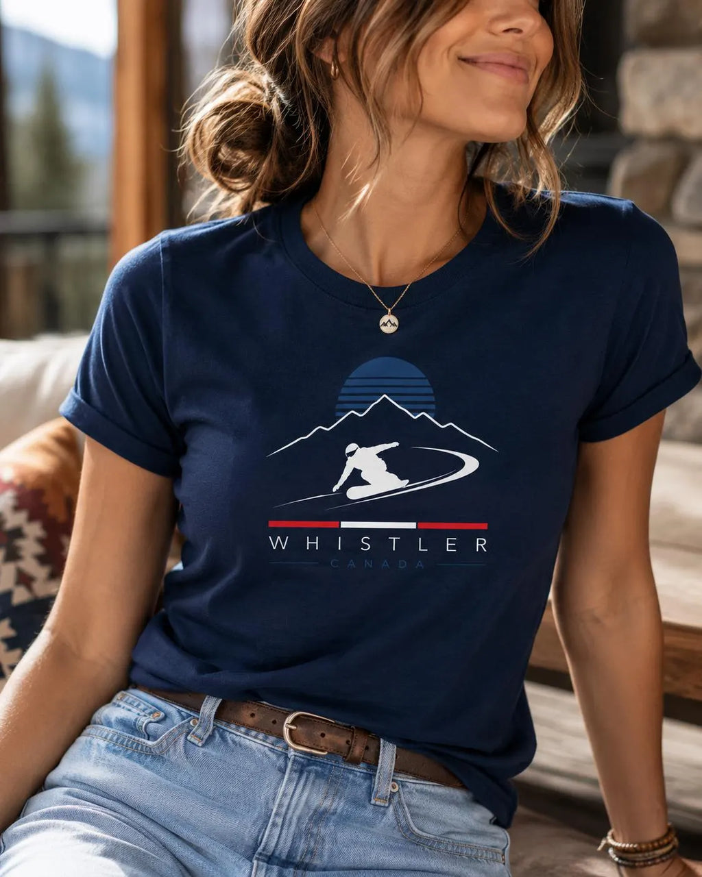 Whistler Snowboard T-Shirt, Canada Ski Graphic Tee, Mountain Travel Shirt, British Columbia Gift for Women