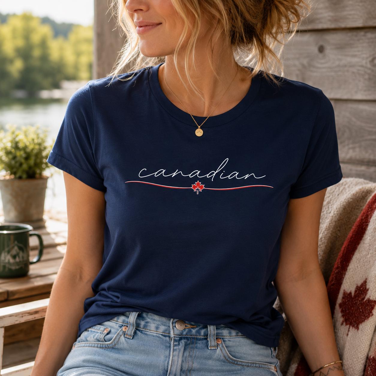Canadian T-Shirt, Minimalist Canada Graphic Tee, Maple Leaf Script Shirt, Canada Gift for Women